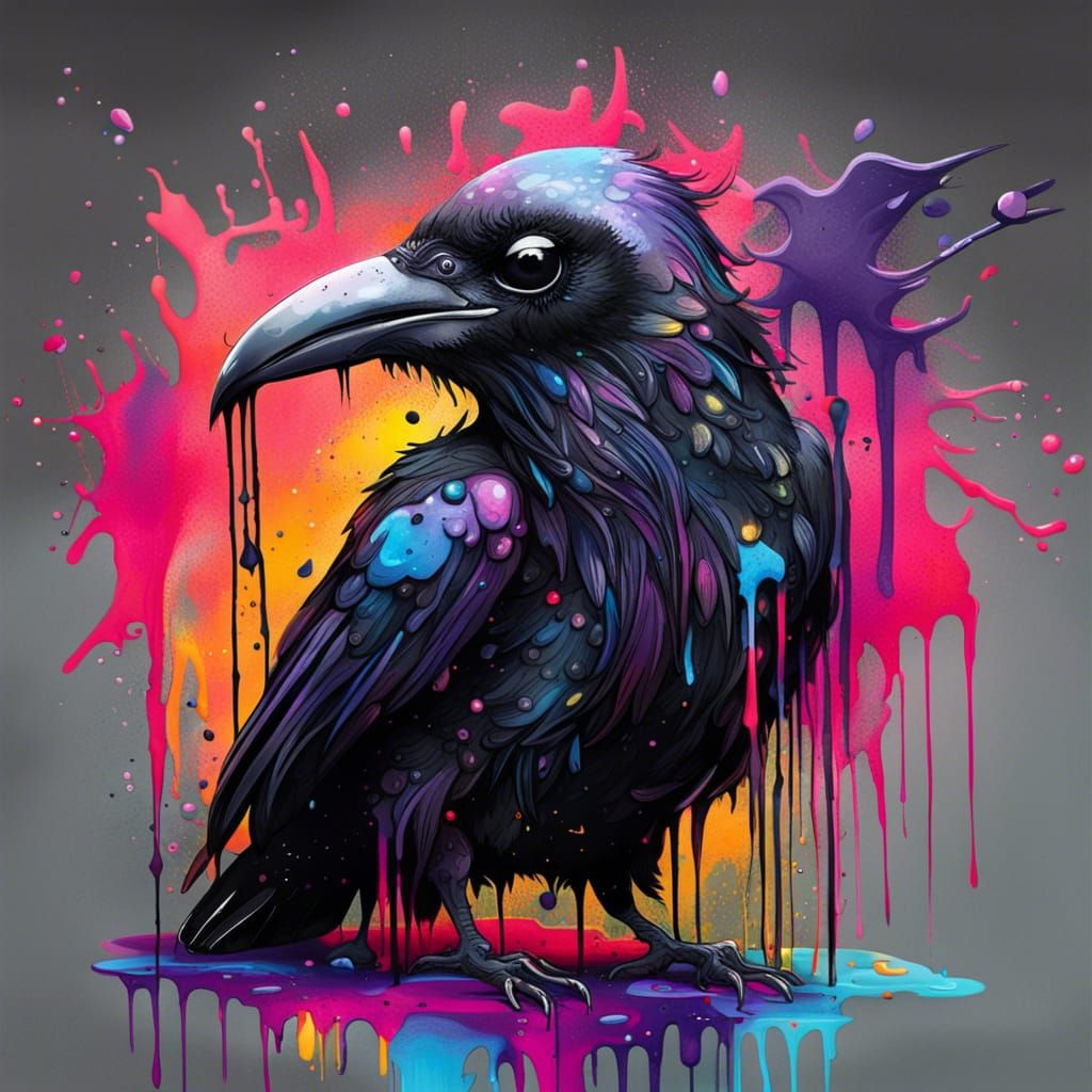 Whimsical Raven Creature in Graffiti Art Style