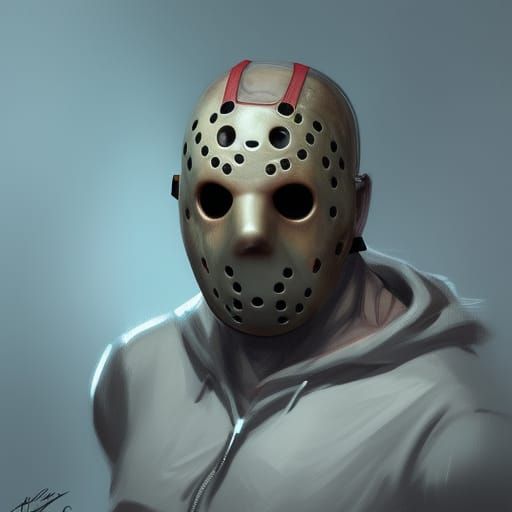 Detailed Portrait of Jason Voorhees in Art Nouveau Style