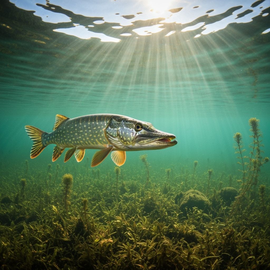 Pike in Pond: Underwater Scientific Illustration