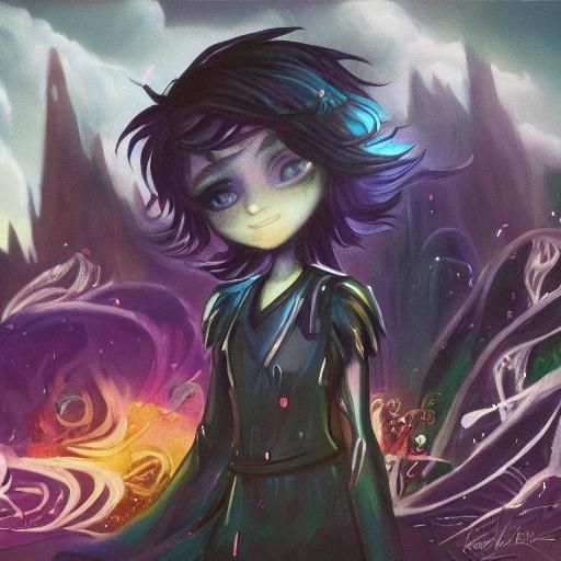 Chibi Anime Waifu with Bioluminescent Tattoos