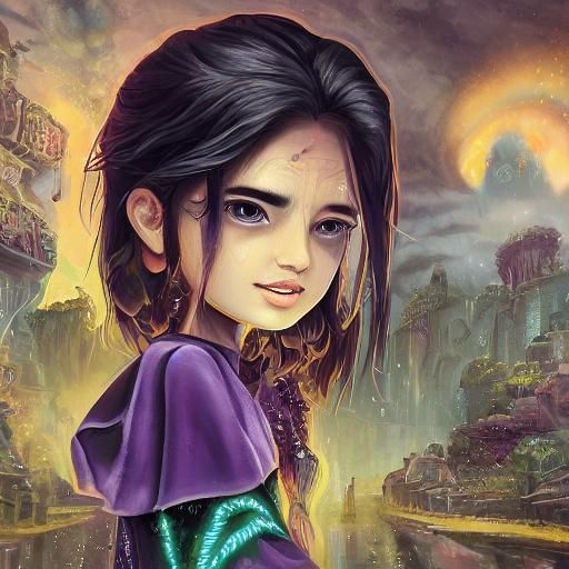 Chibi Waifu with Neon Tattoos in Anime Style