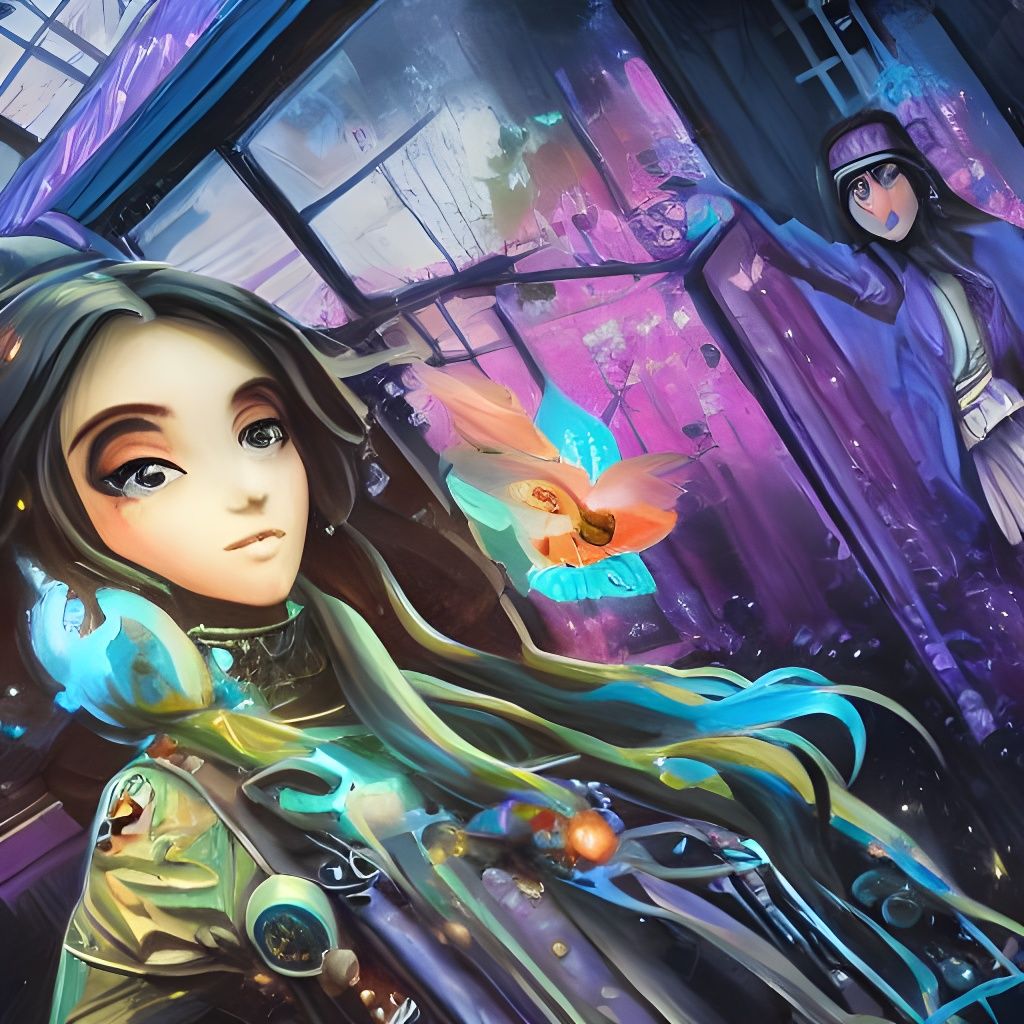 Elegant Woman Portrait with Fantasy Village Background