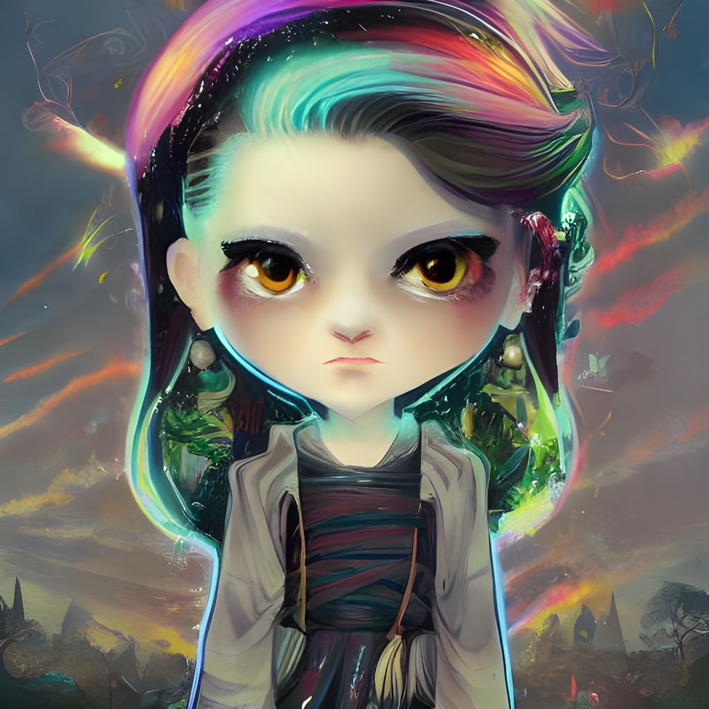 Chibi Kawaii Anime Waifu with Bioluminescent Tattoos