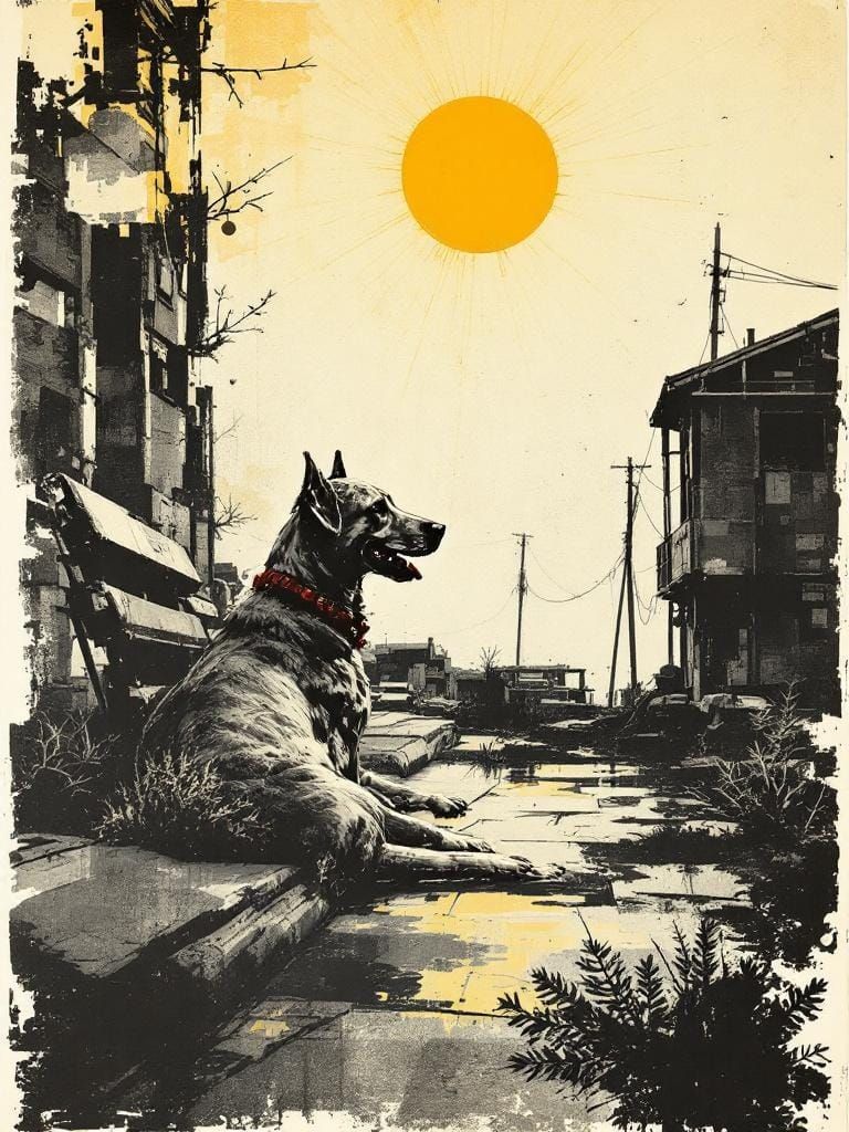 Dog in Sun: Vintage Newspaper Print Art