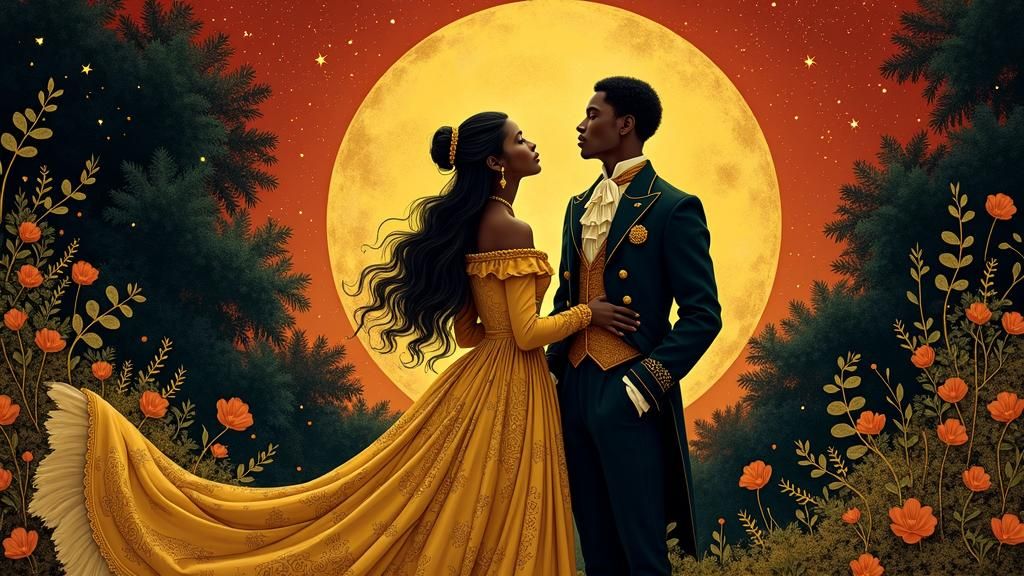 Moonlit Couple in Art Nouveau Style