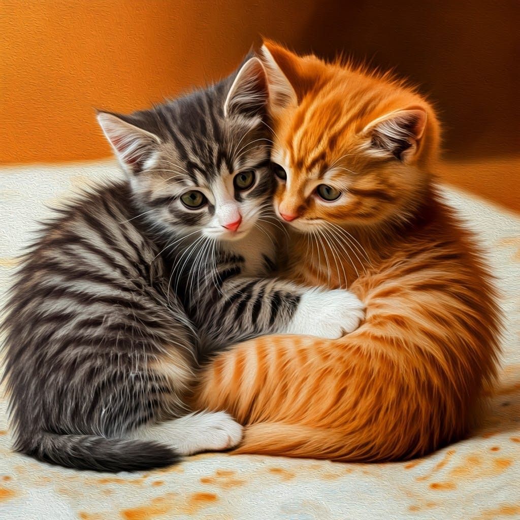 Whimsical Feline Embrace in Soft Warmth