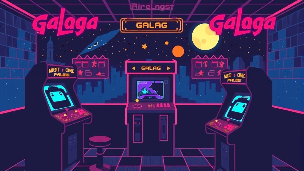 8-Bit Galaga Arcade Atmosphere in Acid Ink Style