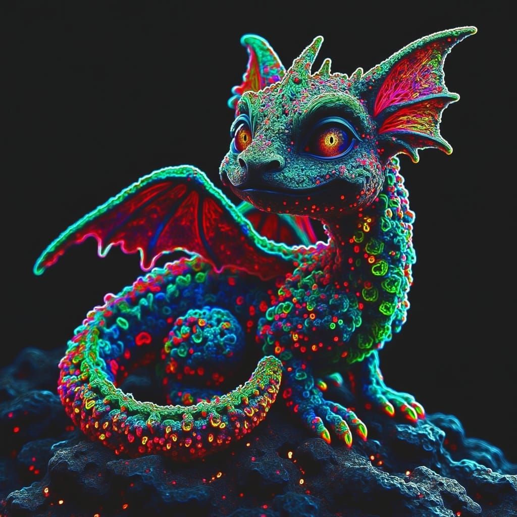 Dragon on Shoulder in Psychedelic Digital Art