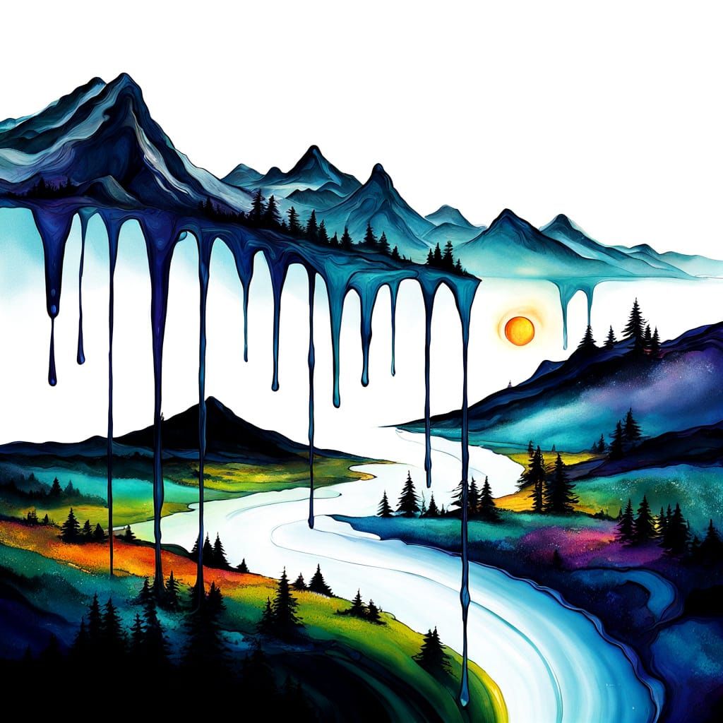 Ethereal Landscape Born from Dripping Paint