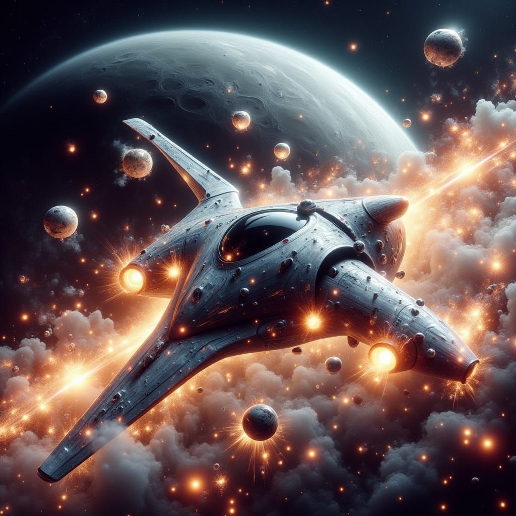 Surreal Futuristic Spacecraft in Dynamic Ricochet Scene