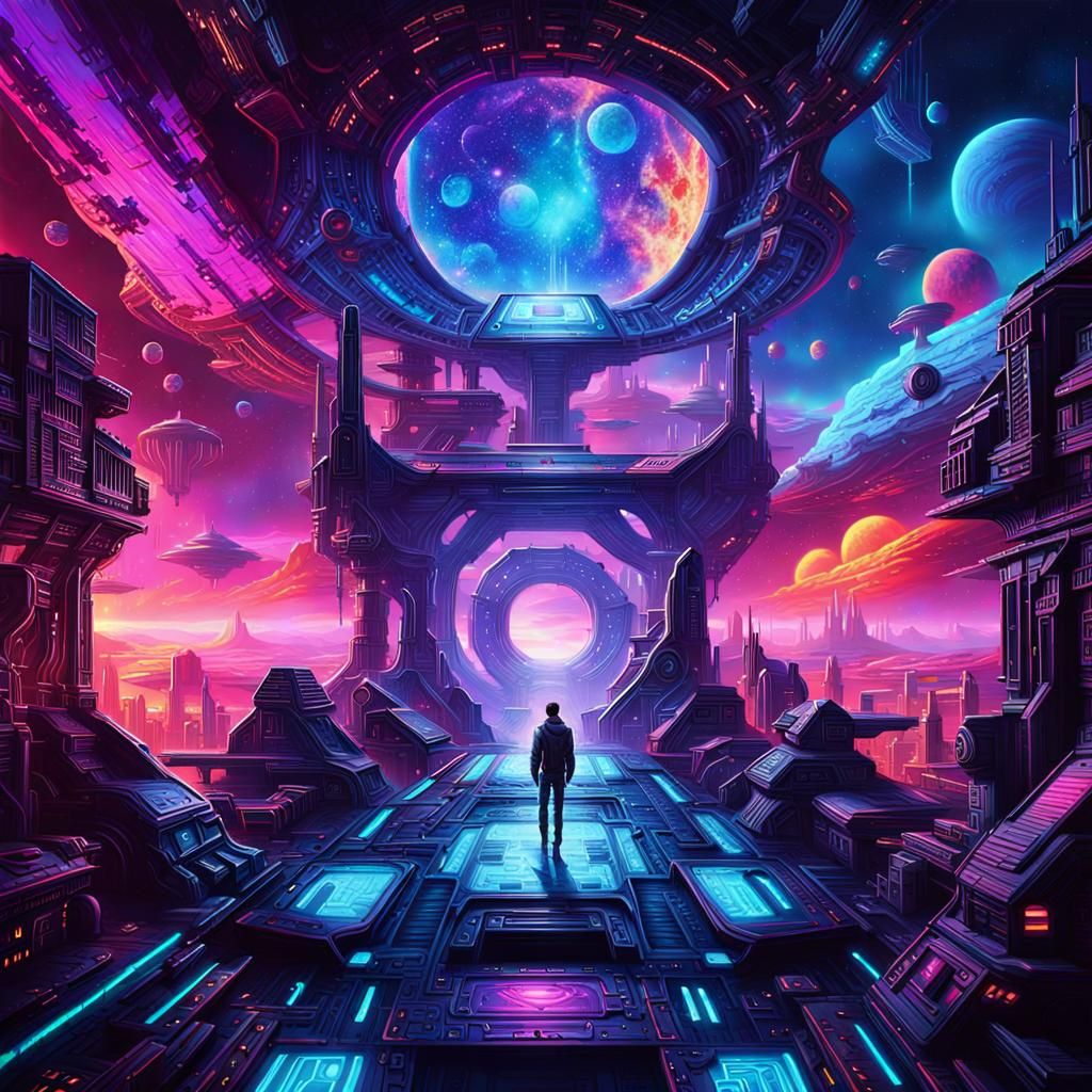 Cyberpunk Alien Portrait in Cosmic Dreamscape