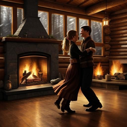 Romantic Cabin Dance in Snowy Lightning Storm