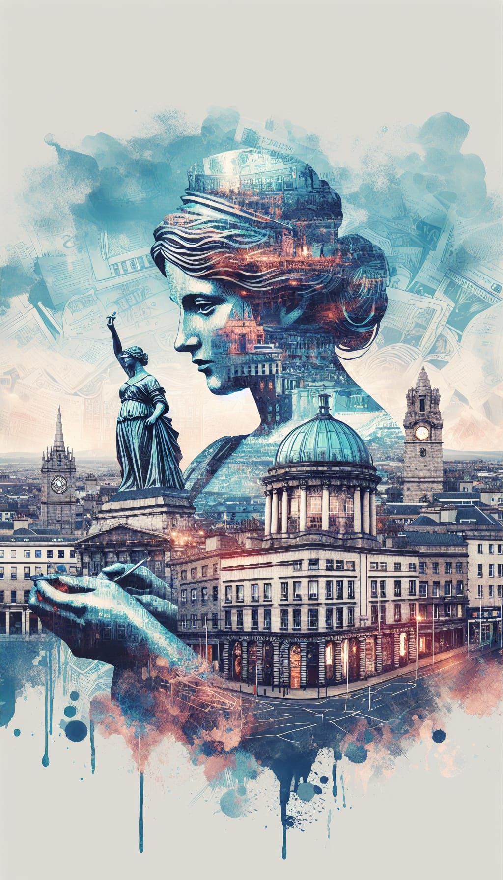 Dublin Landmarks in Double Exposure Style
