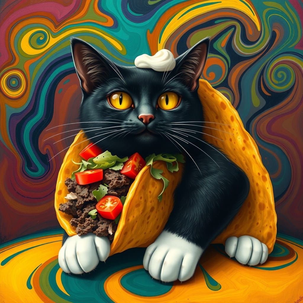 Gigantic Taco Cat in Vibrant, Playful Art Style