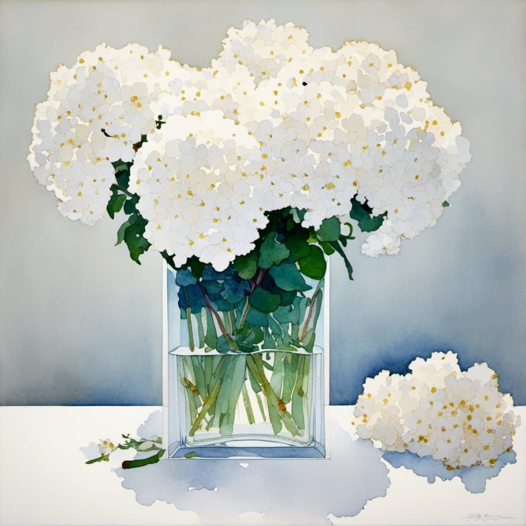 Elegant White Hydrangeas in Glass Vase