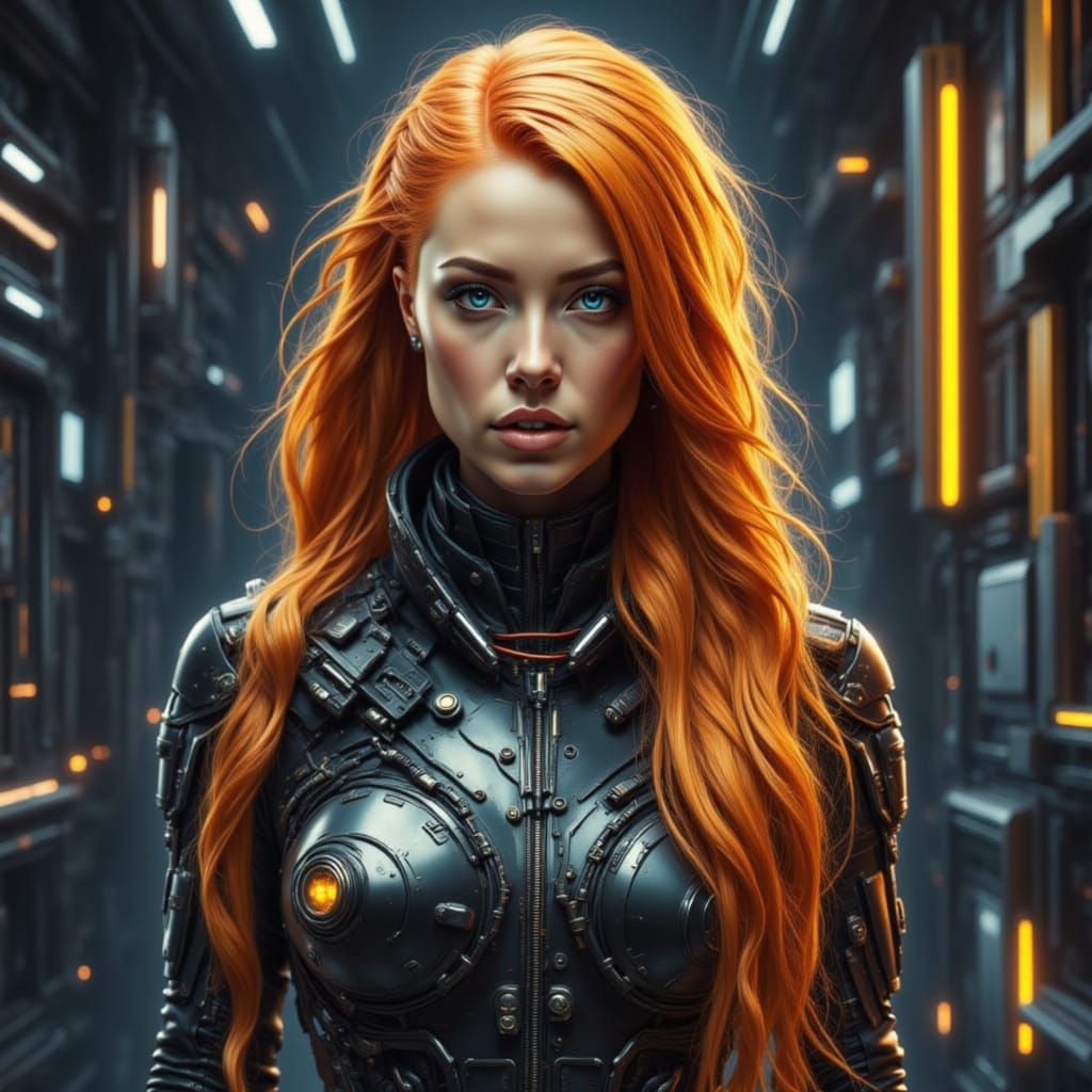 Futuristic Cyborg Woman in Space Suit