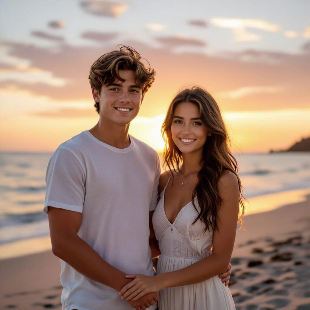 Couple Holding Hands at Beach Sunset