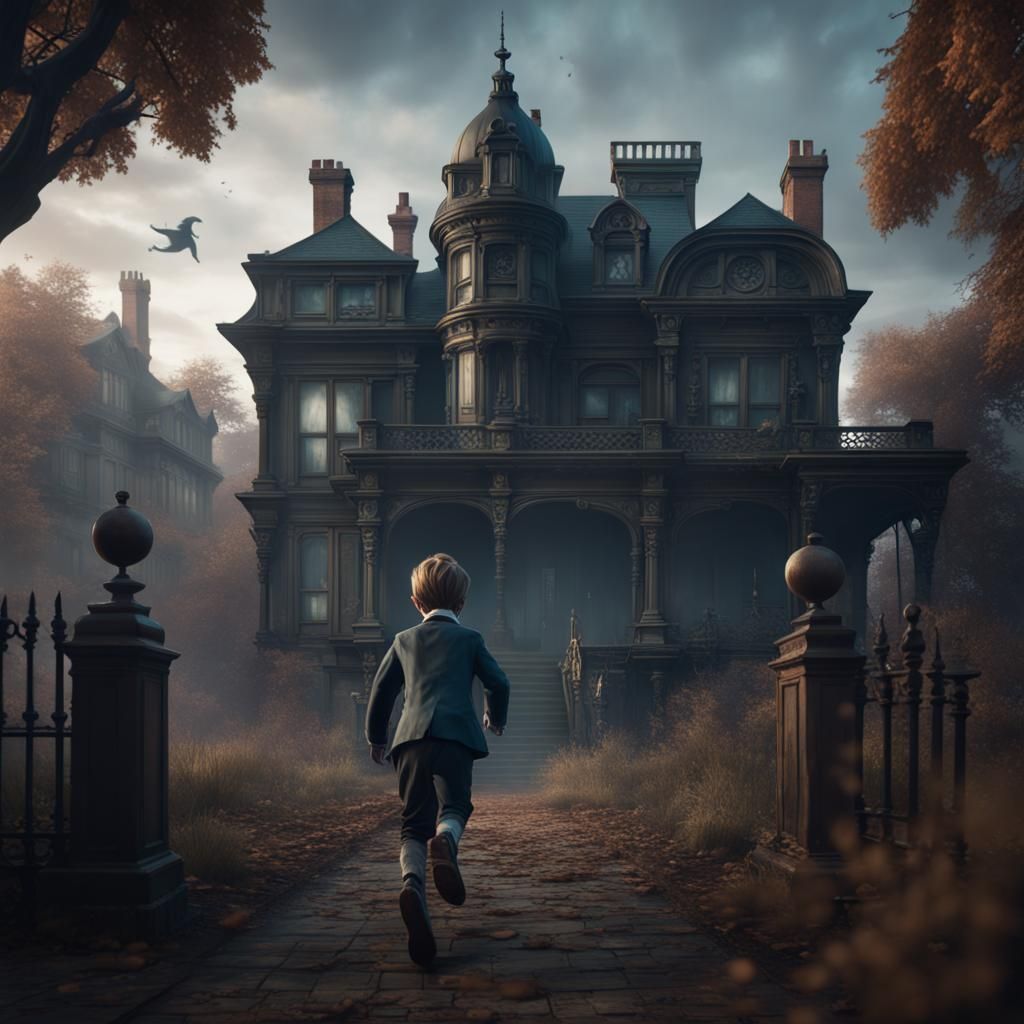 Ghost Boy Returns to Victorian Home, Detailed Matte Painting