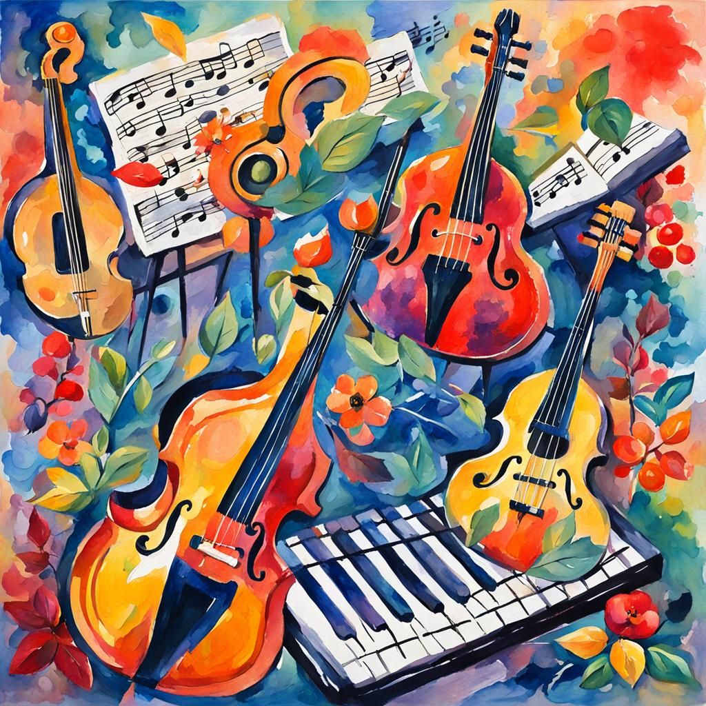 Musical Instruments in Gouache Watercolor Style