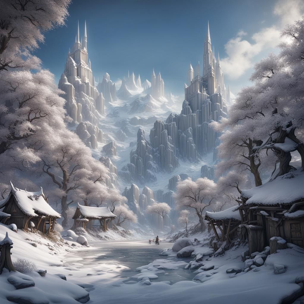 Detailed Matte Painting of Person in Snow