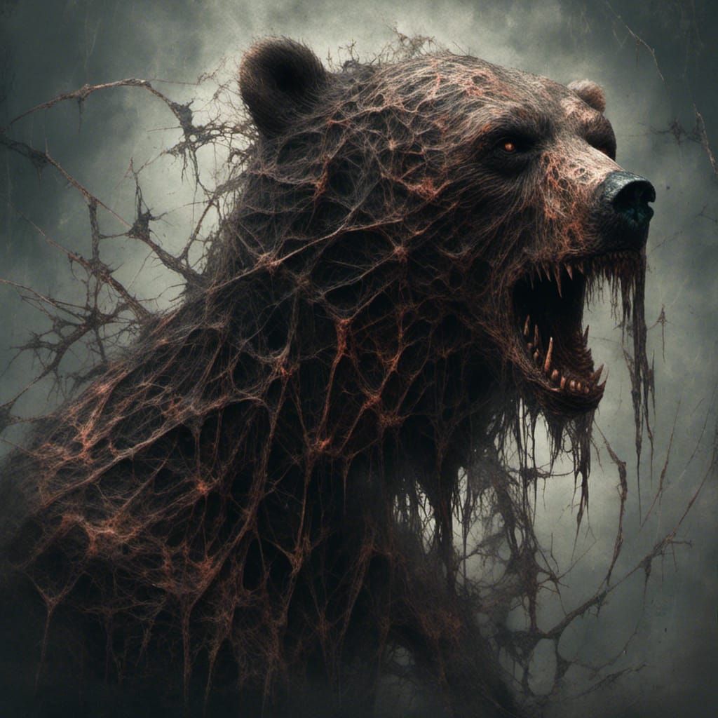 Cursed Undead Bear-Human Portrait in Macabre Style