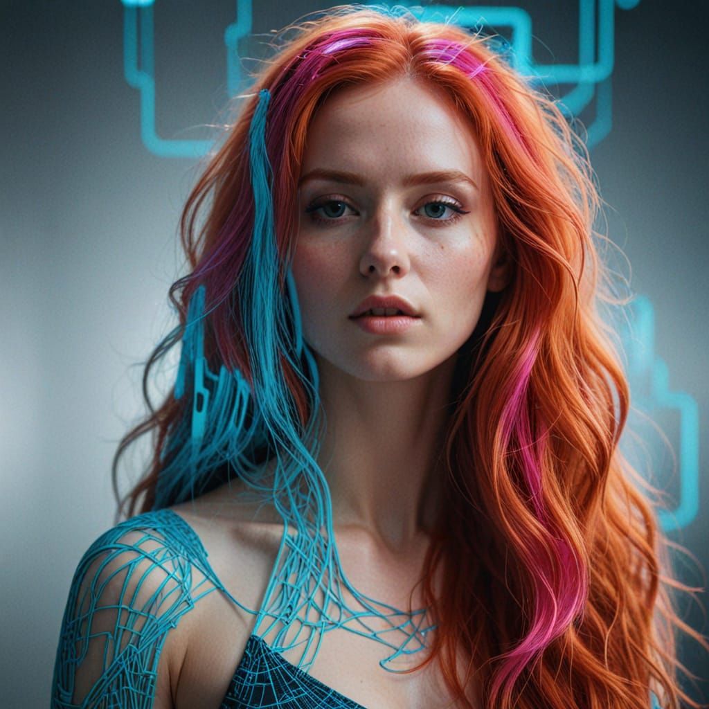 Woman in Cyberpunk Style with Fractal Patterns