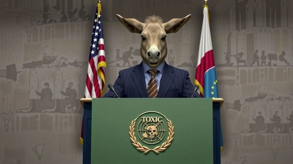 Donkey Spokesperson at WHO, Surrealist Art Style