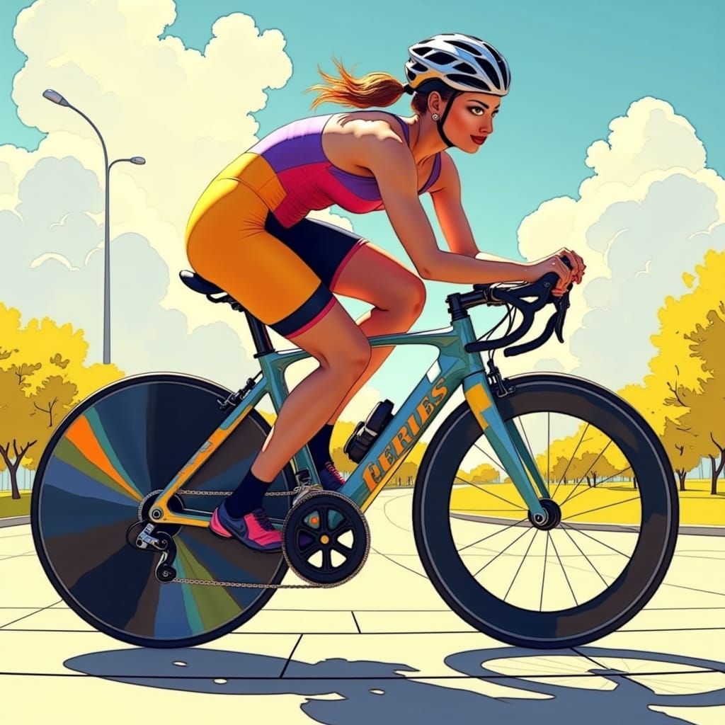 Dynamic Cyclist in Futuristic Digital Art Style