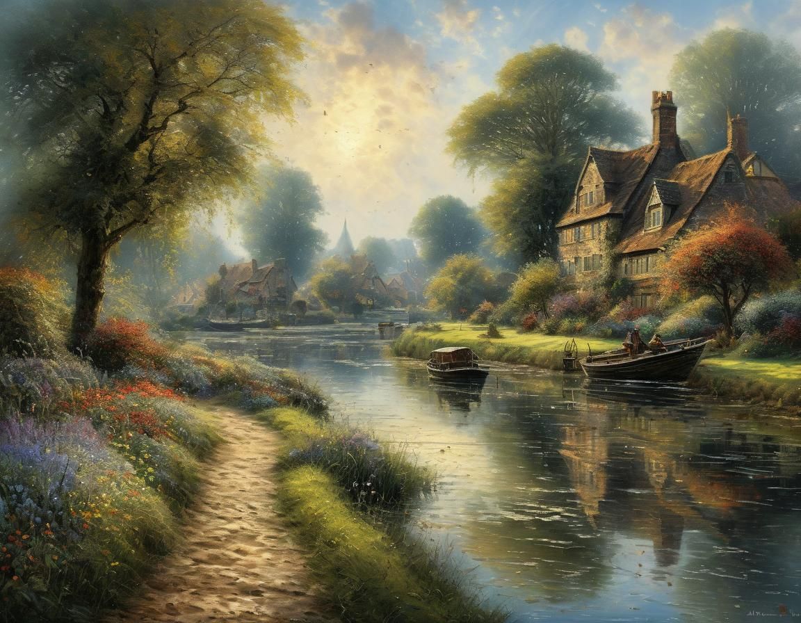 Vibrant Summer Afternoon Oil Painting in Impressionist Style