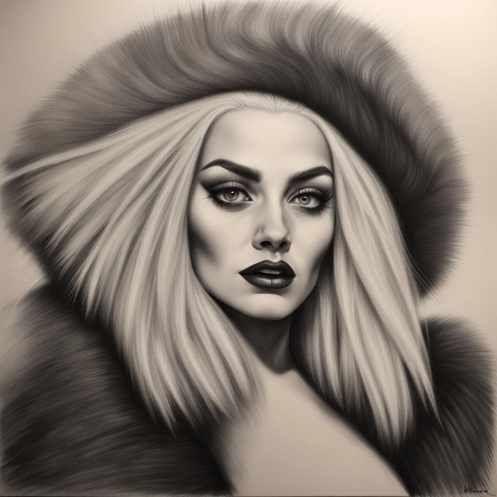 Hyperdetailed Charcoal Drawing of Cruella
