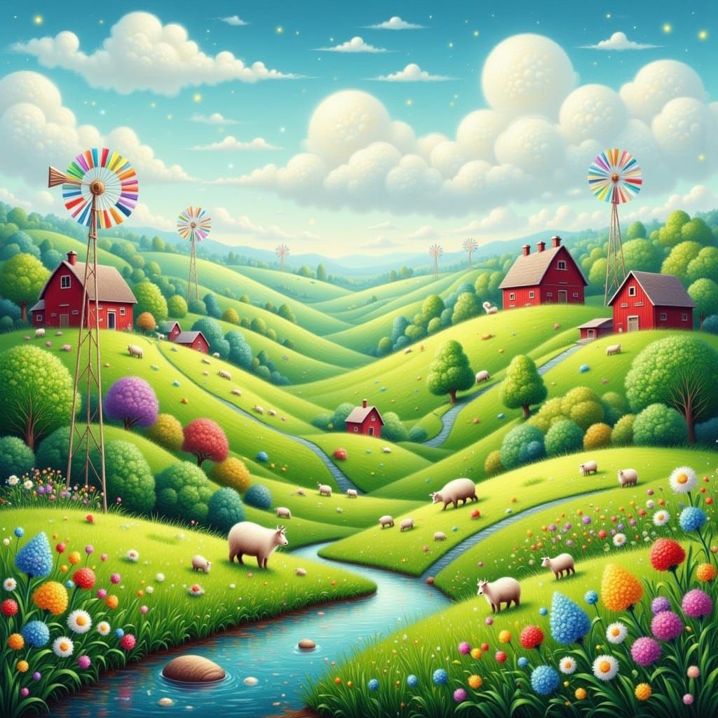 Enchanting Midwestern Fairytale Landscape in Storybook Style