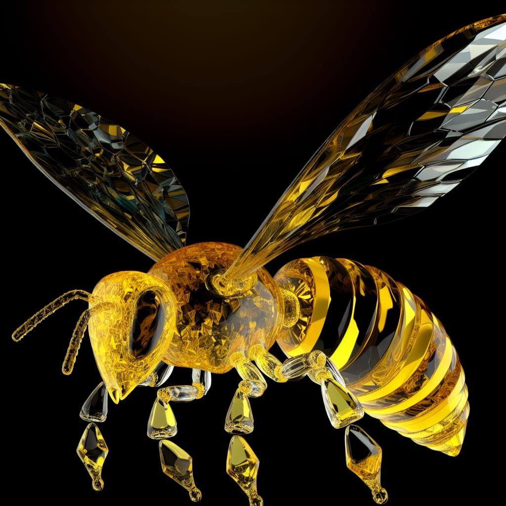 Crystal Glass Honeybee 3D Illustration
