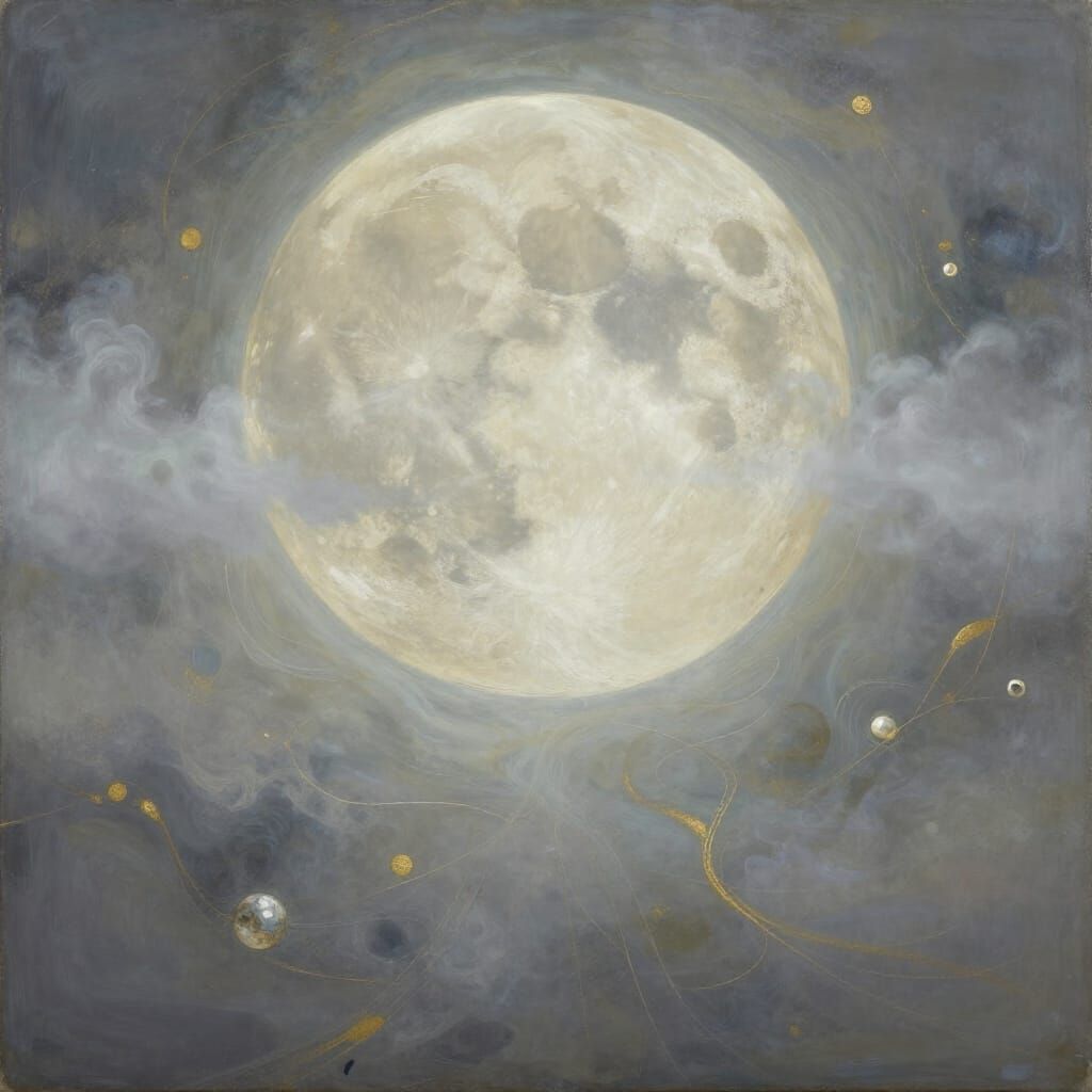 Living Moon Spiritual Force in Abstract-Realism Painting