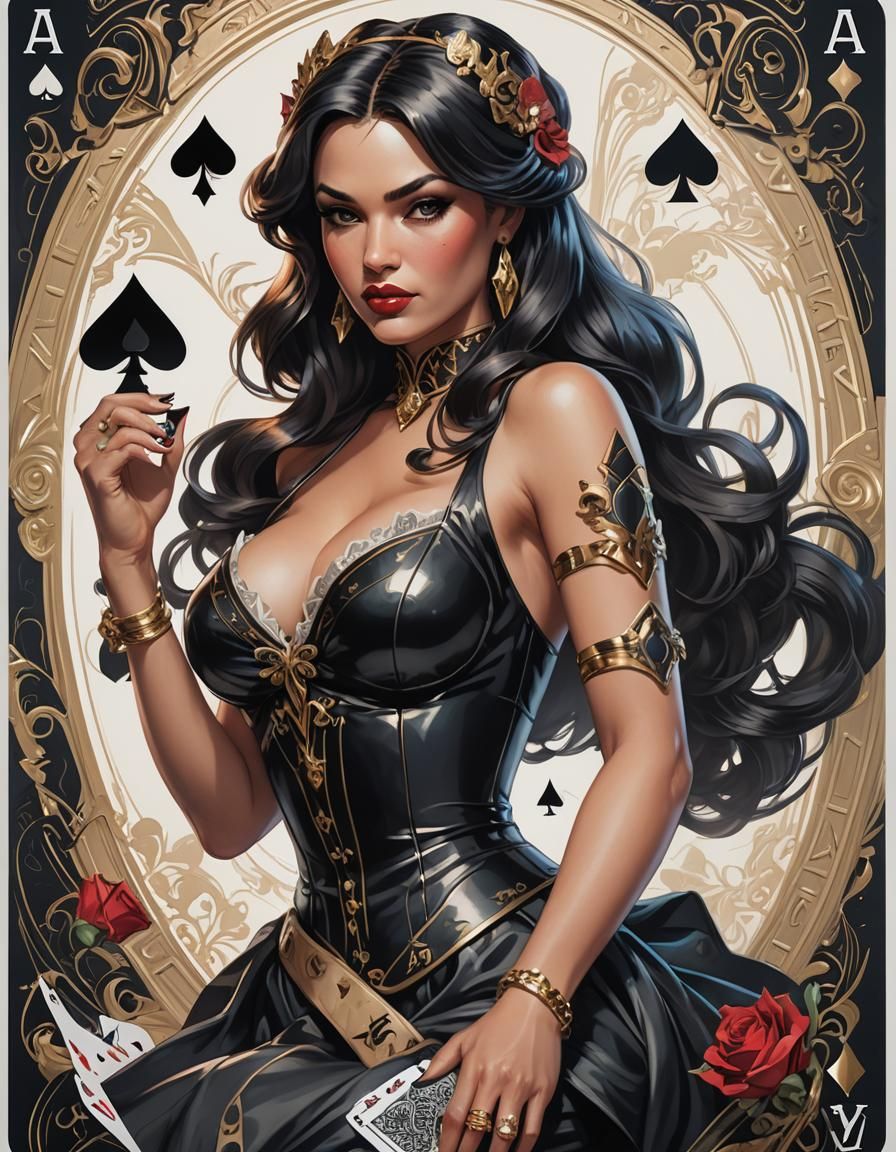 Ace of Spades Pinup Girl Card, Digital Art