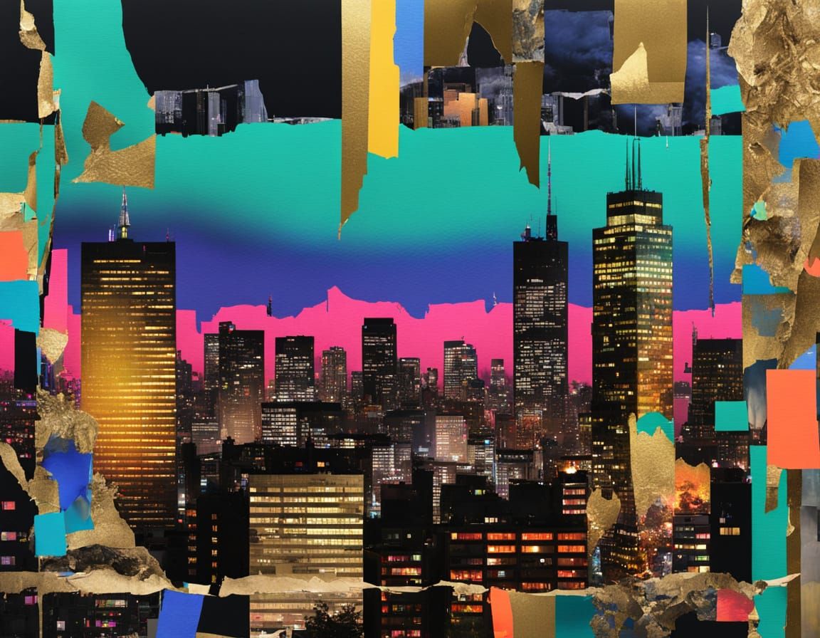 Multilayered Neon Nightscape Collage