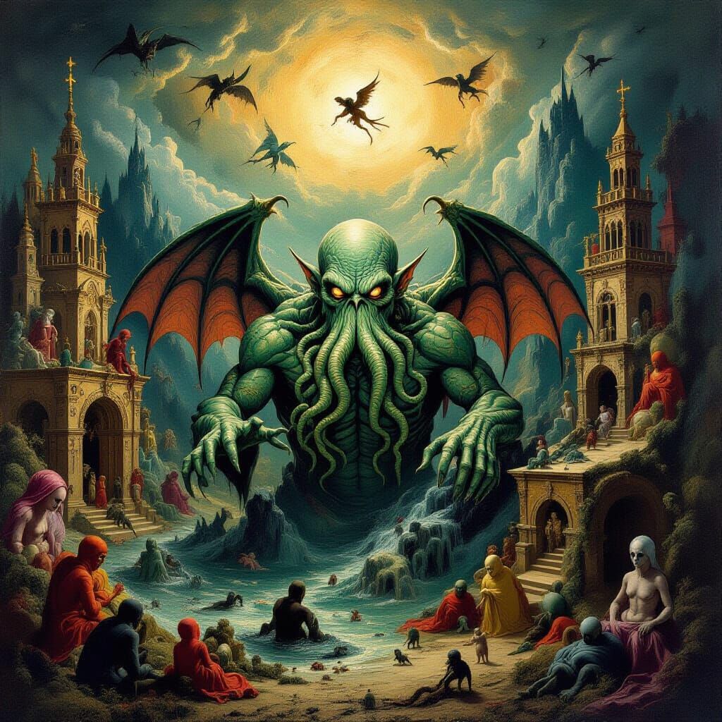 Cthulhu Emerges from Bosch-Inspired Nightmare City