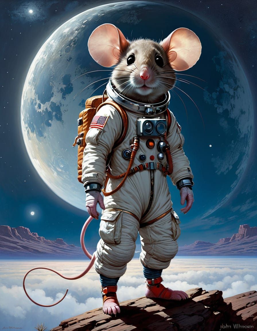 Cosmic Mouse in Moonlit Landscape