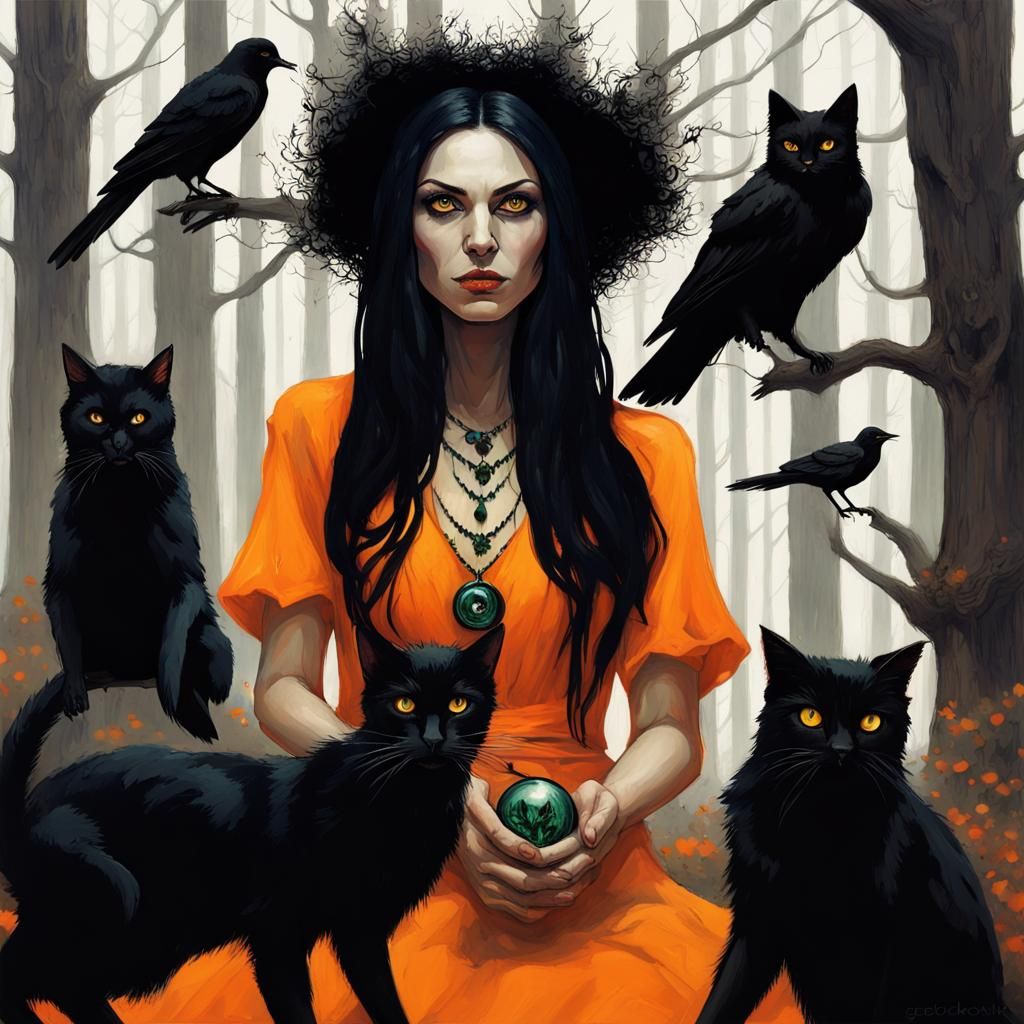 Forest Witch Communing with Tree Spirits