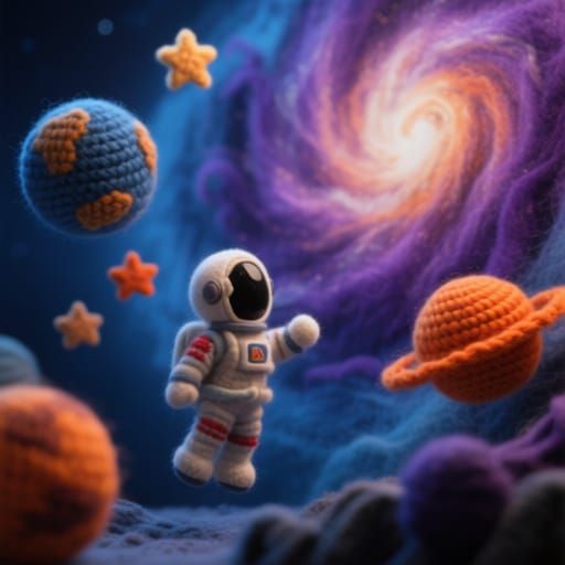 Miniature Felt Astronaut in Cosmic Diorama