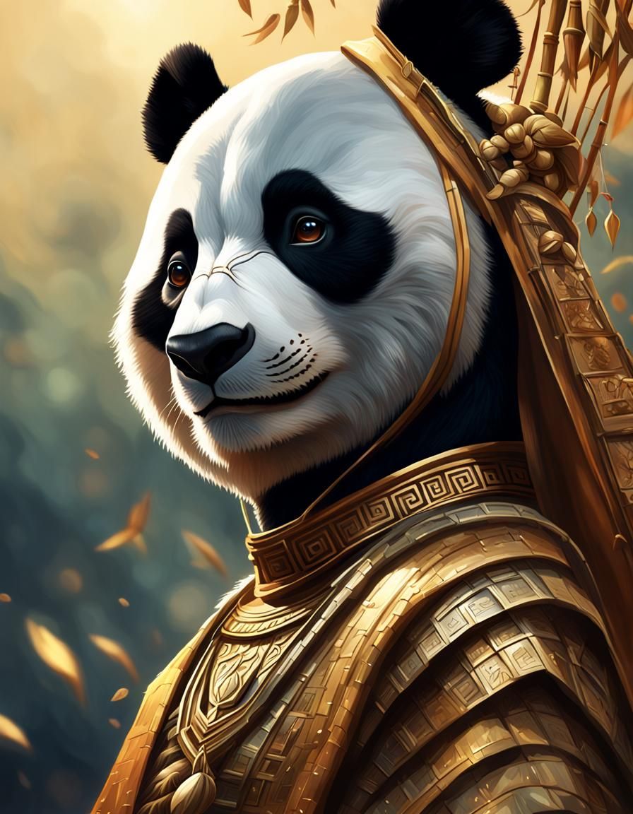 Hyperrealistic Panda Bear in Greek Mythology Style