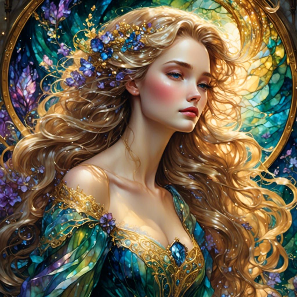 Rapunzel's Hair Flowing in the Wind: Fantasy Ink Art