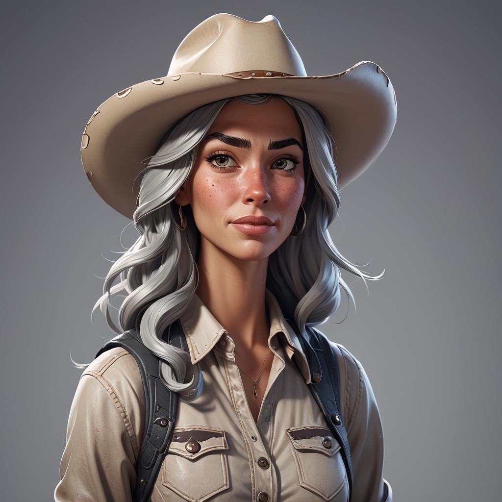 Cowgirl with a Solemn Expression as 3D Digital Art
