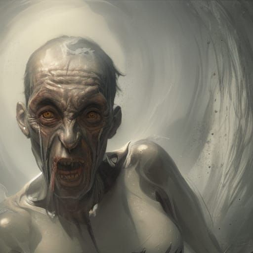 Sinister Face in a Museum, Hyperrealistic Digital Art