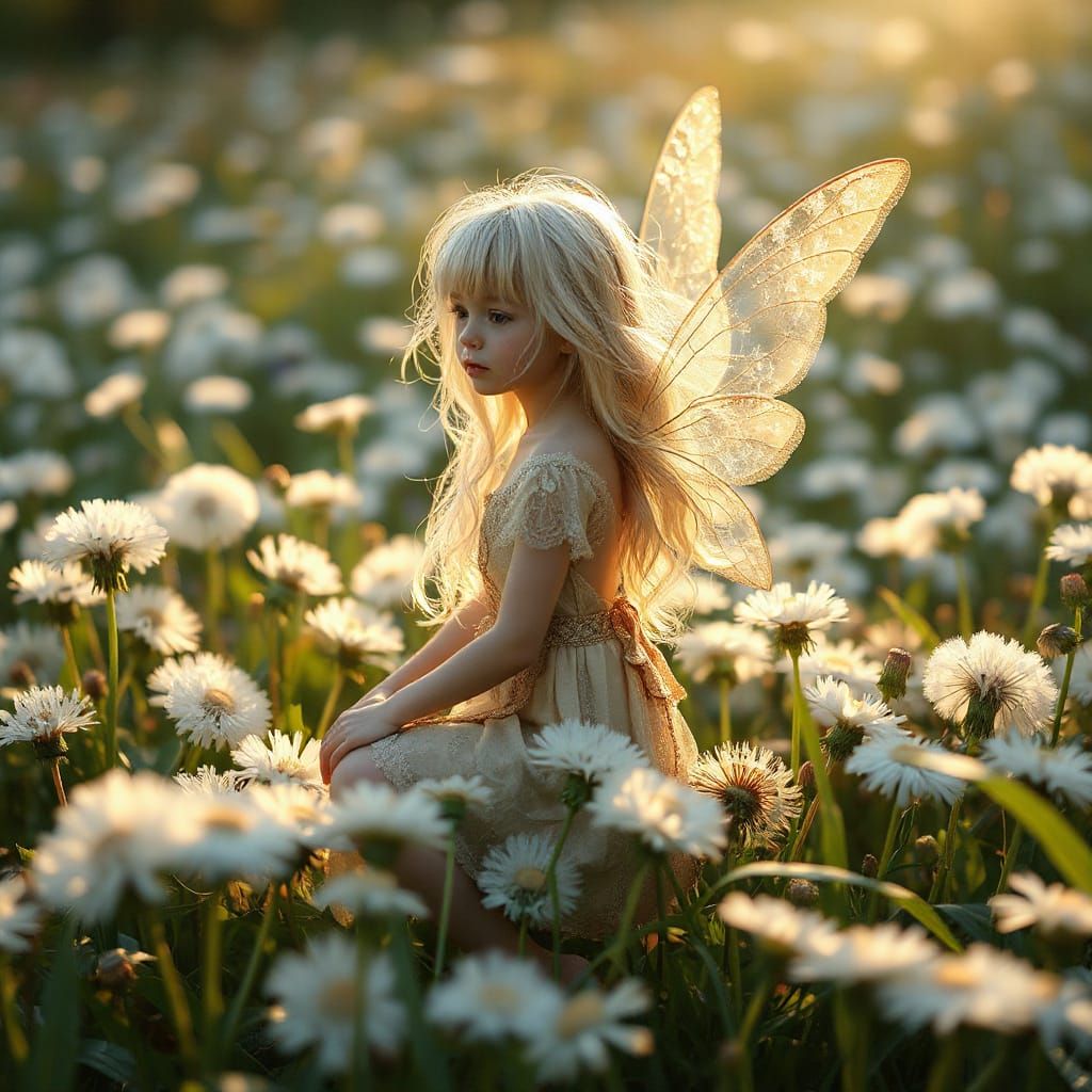 Ethereal Dandelion Fairy in Magical Meadow