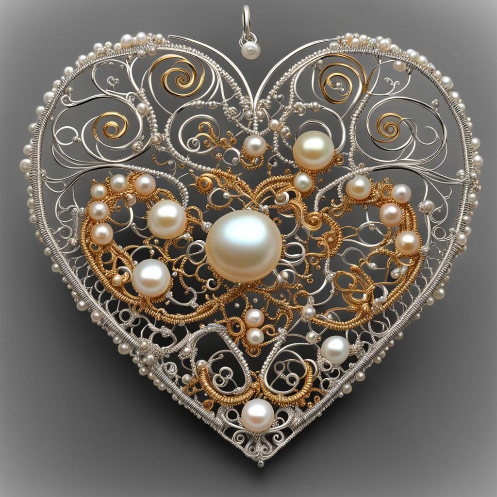 Filigree Heart with Gems and Fractal Details