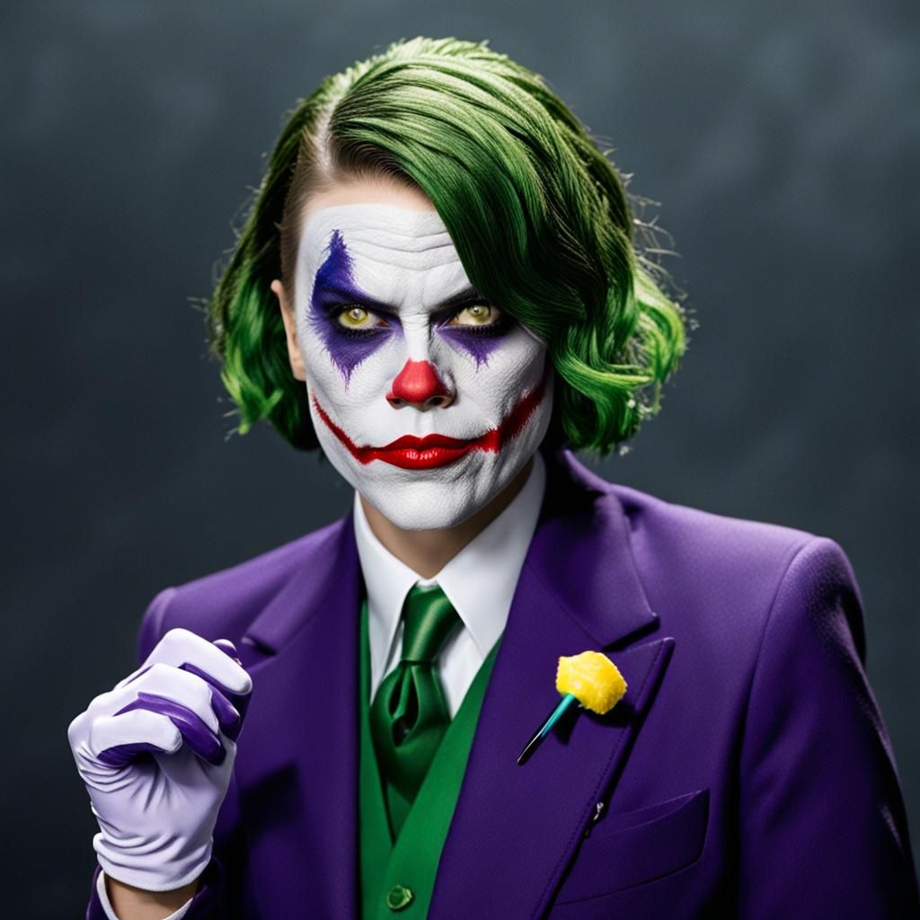 Female Joker in Purple Suit as Engraving