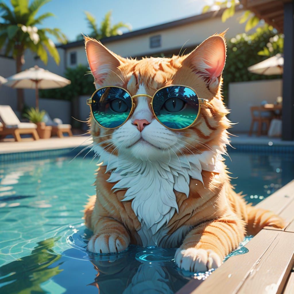 Cat with Sunglasses in 3D Anime Style