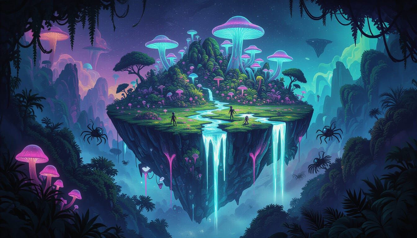Bioluminescent Alien Jungle on Floating Crystal Island
