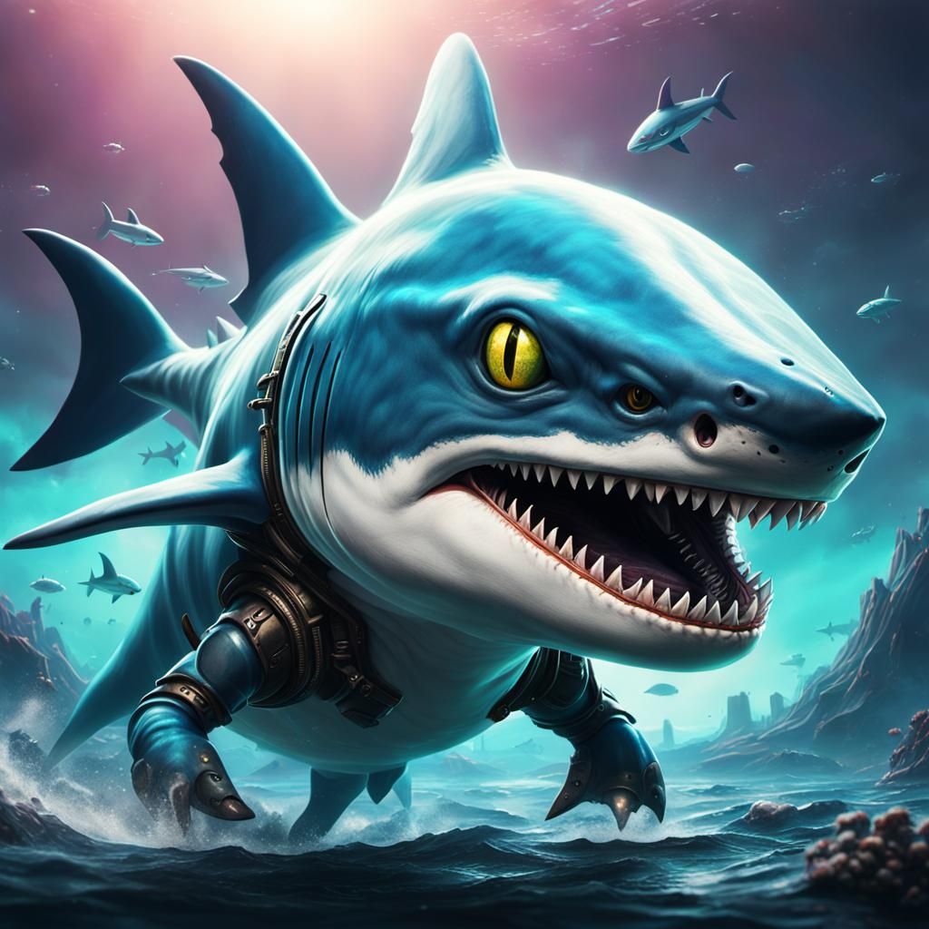 Cat Shark Hybrid Alien in Detailed Matte Painting