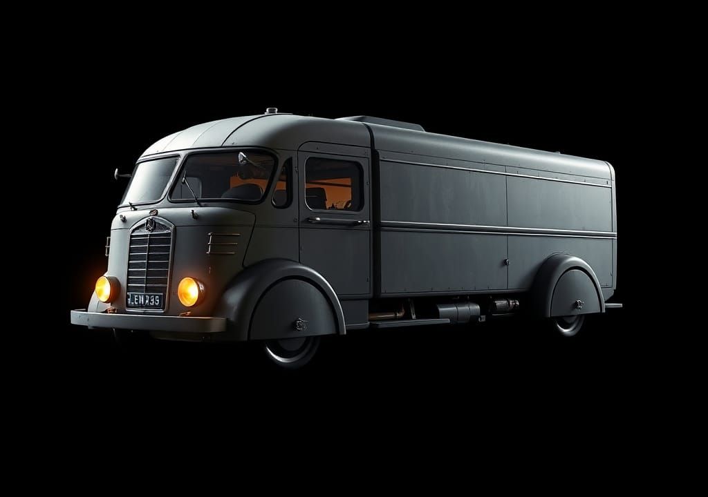 Art Deco Cargo Spaceship Drifting in Space